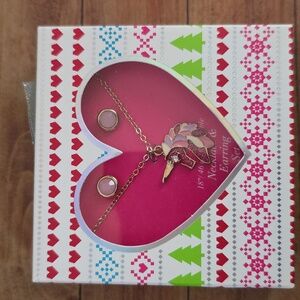 Unicorn Necklace and Earring Set 18" Adjustable Chain In Gift Box